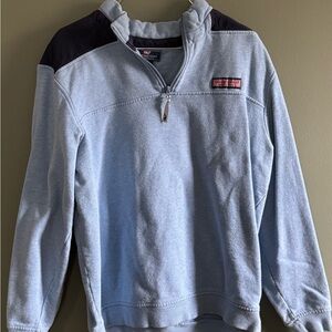 Vineyard Vines Light Blue Half-Zip Pullover with Navy Shoulder Panels